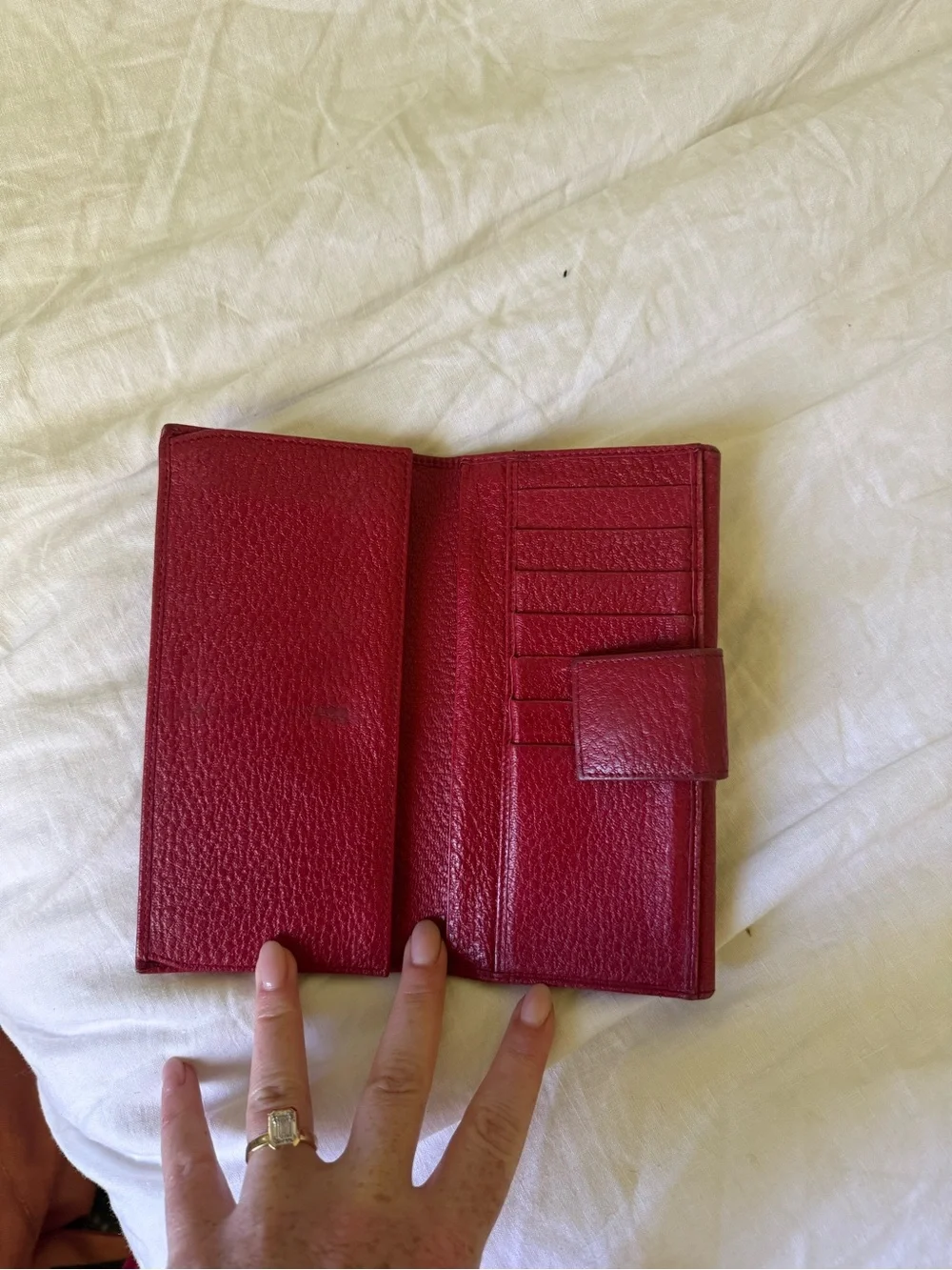 Gucci Red Leather Wallet with Gold Hardware Clasp